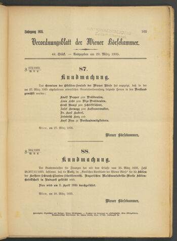 Verordnungsblatt der Wiener Börsekammer 19350329 Seite: 1