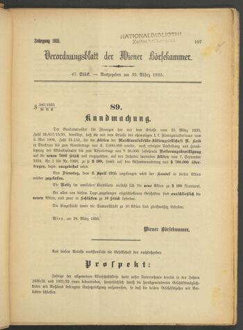 Verordnungsblatt der Wiener Börsekammer 19350330 Seite: 1