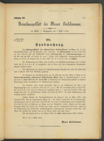 Verordnungsblatt der Wiener Börsekammer 19350401 Seite: 1