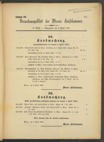 Verordnungsblatt der Wiener Börsekammer 19350402 Seite: 1