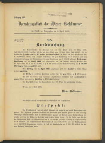 Verordnungsblatt der Wiener Börsekammer 19350403 Seite: 1