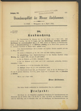 Verordnungsblatt der Wiener Börsekammer 19350406 Seite: 1