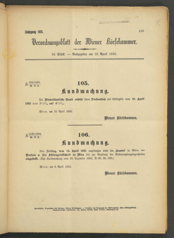 Verordnungsblatt der Wiener Börsekammer 19350410 Seite: 1