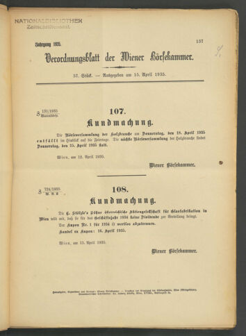 Verordnungsblatt der Wiener Börsekammer 19350415 Seite: 1