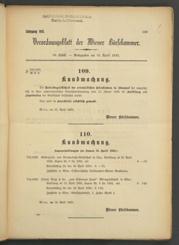 Verordnungsblatt der Wiener Börsekammer 19350416 Seite: 1