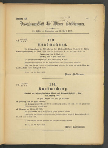 Verordnungsblatt der Wiener Börsekammer 19350424 Seite: 1