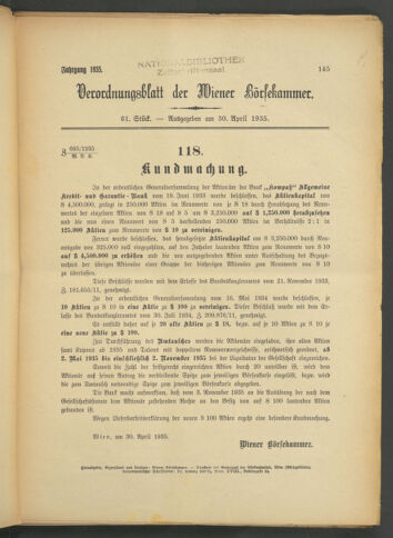 Verordnungsblatt der Wiener Börsekammer 19350430 Seite: 1