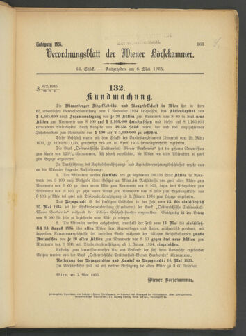 Verordnungsblatt der Wiener Börsekammer 19350508 Seite: 1