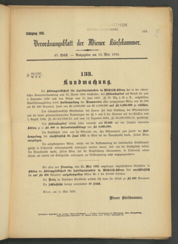 Verordnungsblatt der Wiener Börsekammer 19350513 Seite: 1