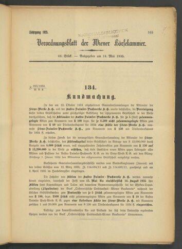 Verordnungsblatt der Wiener Börsekammer 19350514 Seite: 1