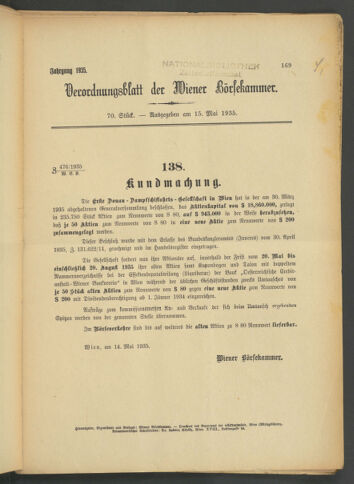 Verordnungsblatt der Wiener Börsekammer 19350515 Seite: 1