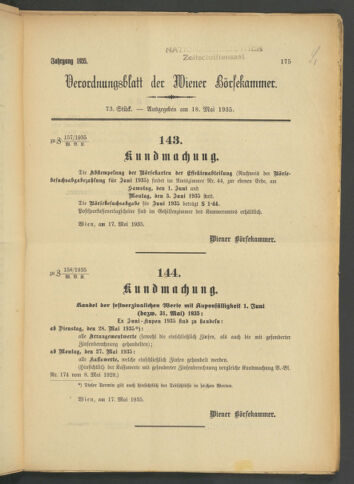 Verordnungsblatt der Wiener Börsekammer 19350518 Seite: 1