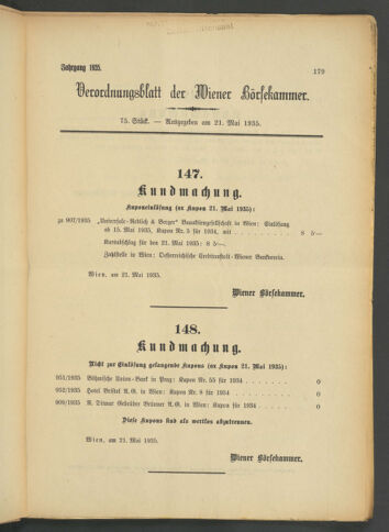 Verordnungsblatt der Wiener Börsekammer 19350521 Seite: 1