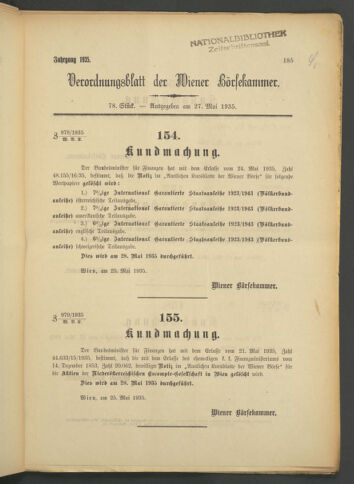 Verordnungsblatt der Wiener Börsekammer 19350527 Seite: 1