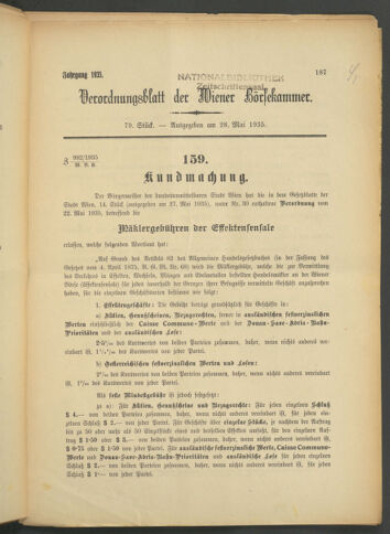 Verordnungsblatt der Wiener Börsekammer 19350528 Seite: 1