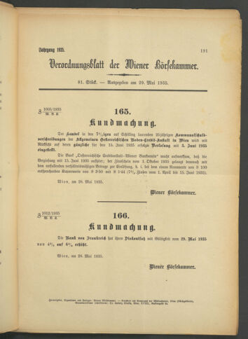 Verordnungsblatt der Wiener Börsekammer 19350529 Seite: 1