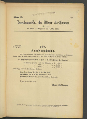 Verordnungsblatt der Wiener Börsekammer 19350531 Seite: 1