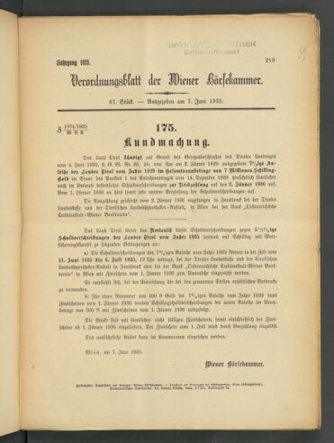 Verordnungsblatt der Wiener Börsekammer 19350607 Seite: 1