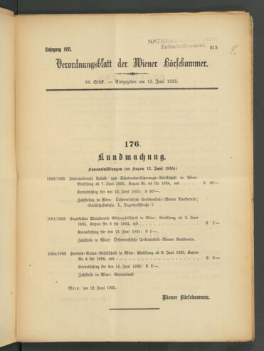 Verordnungsblatt der Wiener Börsekammer 19350612 Seite: 1