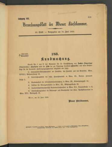 Verordnungsblatt der Wiener Börsekammer 19350614 Seite: 1