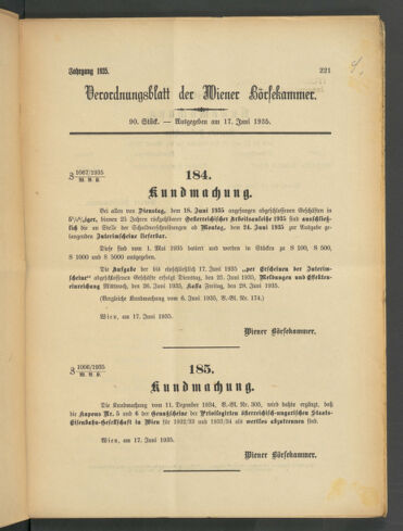 Verordnungsblatt der Wiener Börsekammer 19350617 Seite: 1