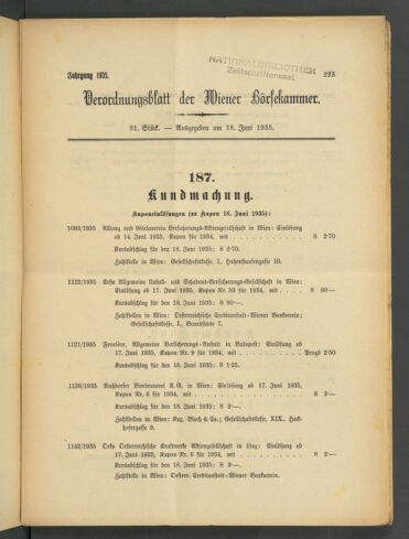 Verordnungsblatt der Wiener Börsekammer 19350618 Seite: 1