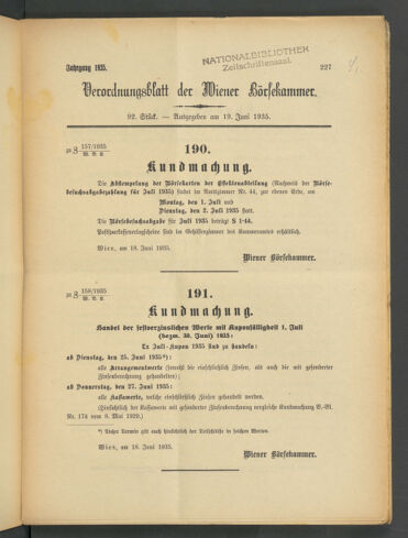 Verordnungsblatt der Wiener Börsekammer 19350619 Seite: 1