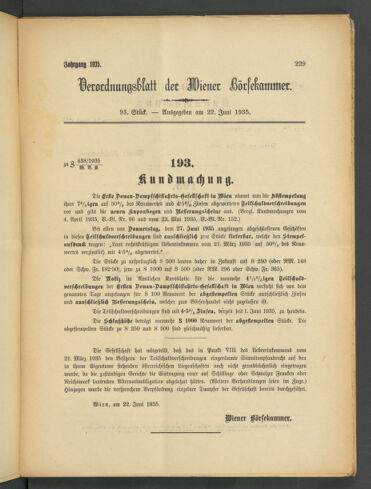 Verordnungsblatt der Wiener Börsekammer 19350622 Seite: 1