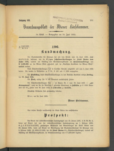 Verordnungsblatt der Wiener Börsekammer 19350624 Seite: 1