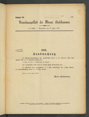 Verordnungsblatt der Wiener Börsekammer 19350627 Seite: 1