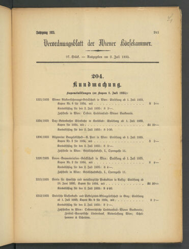 Verordnungsblatt der Wiener Börsekammer 19350702 Seite: 1