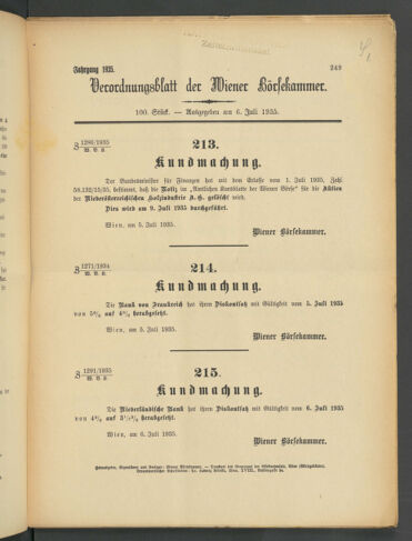 Verordnungsblatt der Wiener Börsekammer 19350706 Seite: 1