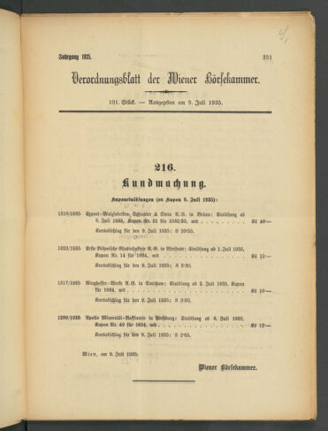 Verordnungsblatt der Wiener Börsekammer 19350709 Seite: 1