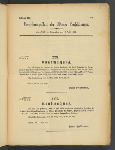 Verordnungsblatt der Wiener Börsekammer 19350712 Seite: 1