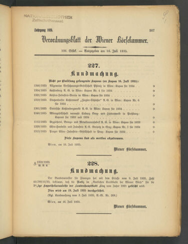 Verordnungsblatt der Wiener Börsekammer 19350716 Seite: 1