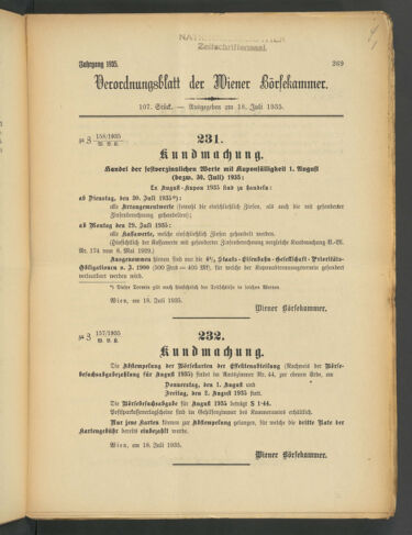 Verordnungsblatt der Wiener Börsekammer 19350718 Seite: 1