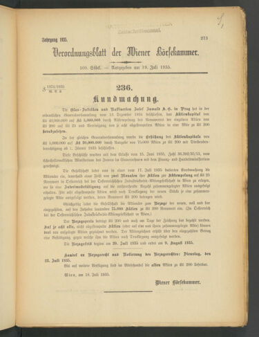 Verordnungsblatt der Wiener Börsekammer 19350719 Seite: 1