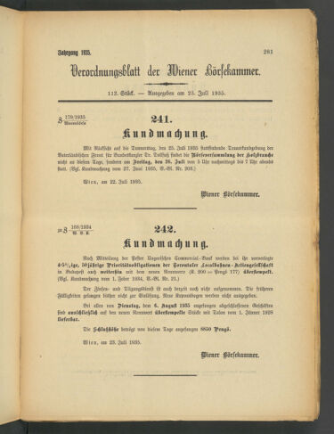 Verordnungsblatt der Wiener Börsekammer 19350723 Seite: 1