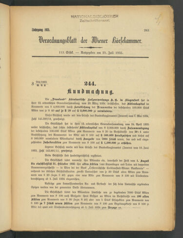 Verordnungsblatt der Wiener Börsekammer 19350725 Seite: 1