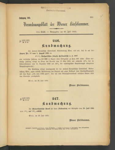 Verordnungsblatt der Wiener Börsekammer 19350726 Seite: 1