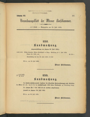 Verordnungsblatt der Wiener Börsekammer 19350730 Seite: 1