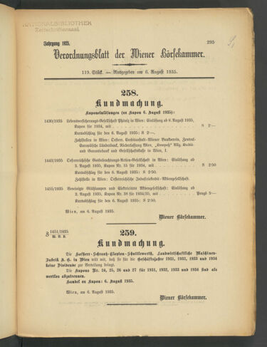 Verordnungsblatt der Wiener Börsekammer 19350806 Seite: 1