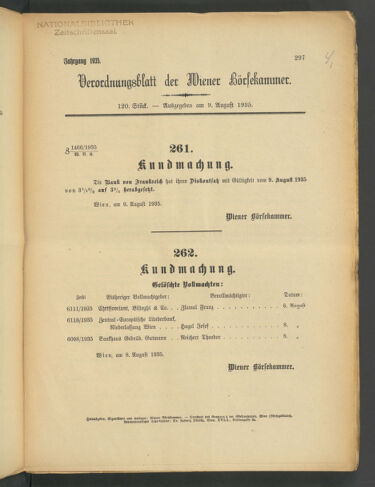 Verordnungsblatt der Wiener Börsekammer 19350809 Seite: 1