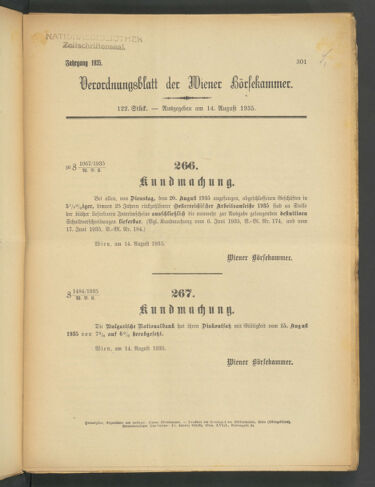 Verordnungsblatt der Wiener Börsekammer 19350814 Seite: 1