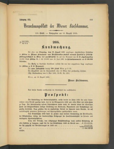 Verordnungsblatt der Wiener Börsekammer 19350816 Seite: 1