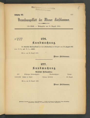 Verordnungsblatt der Wiener Börsekammer 19350823 Seite: 1