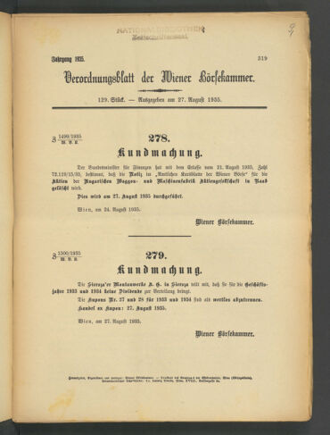 Verordnungsblatt der Wiener Börsekammer 19350827 Seite: 1