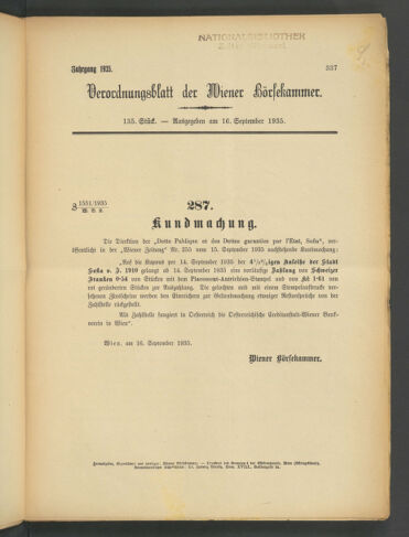 Verordnungsblatt der Wiener Börsekammer 19350916 Seite: 1