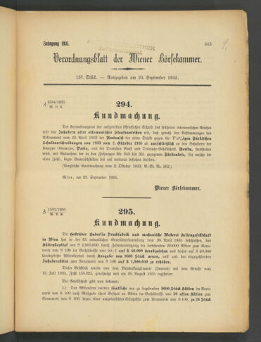 Verordnungsblatt der Wiener Börsekammer 19350924 Seite: 1