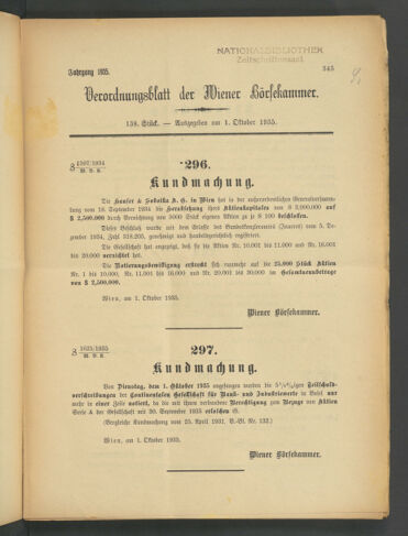 Verordnungsblatt der Wiener Börsekammer